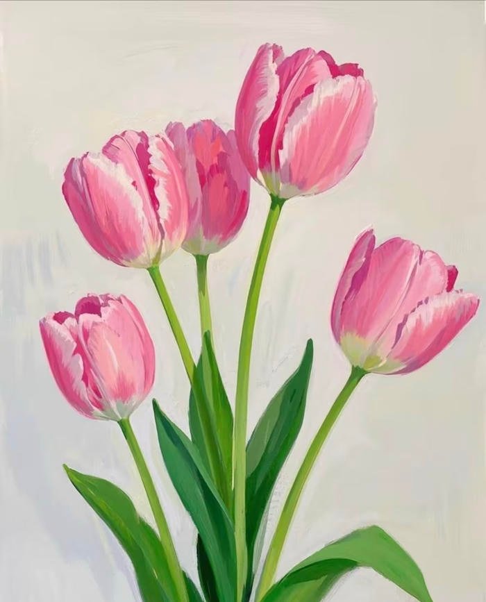 bức hình tranh vẽ hoa tulip thể hiện vẻ đẹp mềm mại
