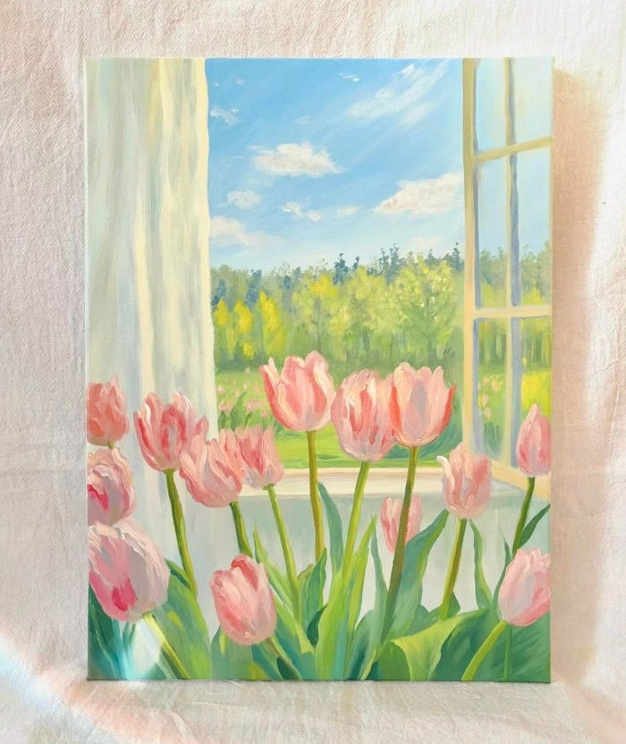 bức hình tranh vẽ hoa tulip thích hợp làm hình nền