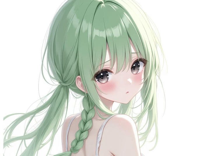 nhân vật anime cute với gam xanh lá