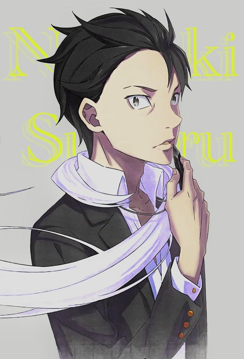 Ảnh Natsuki Subaru anime với ánh nhìn quyết tâm