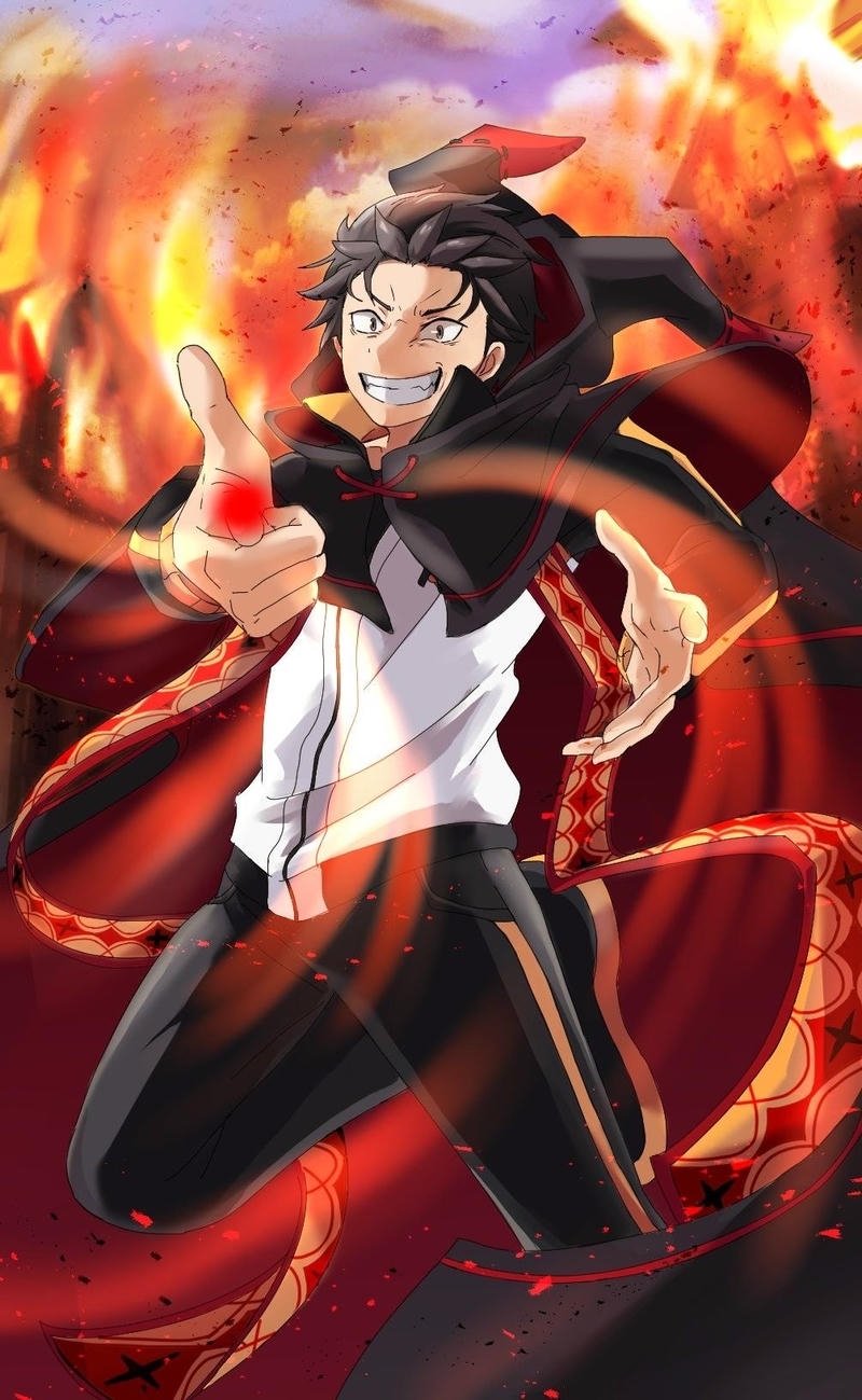 Ảnh Natsuki Subaru anime với biểu cảm kiên cường