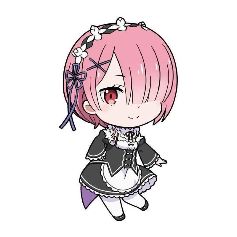 Ảnh Ram Re Zero chibi với gương mặt tròn đáng yêu