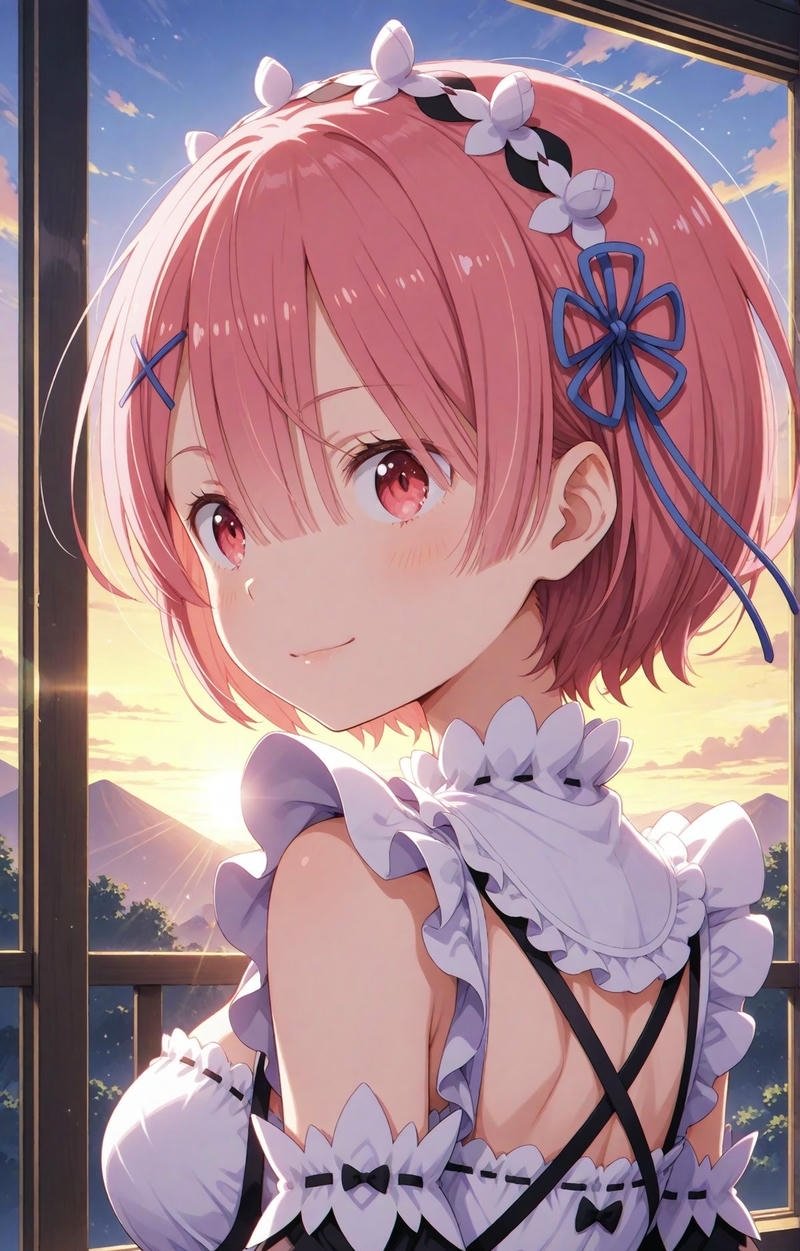 Ảnh Ram Re Zero thể hiện phong cách hầu gái quen thuộc