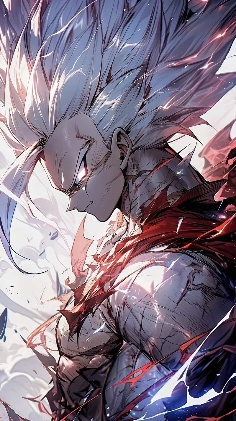 Ảnh SonGoku Ultra Instinct tóc bạc phát sáng mạnh mẽ