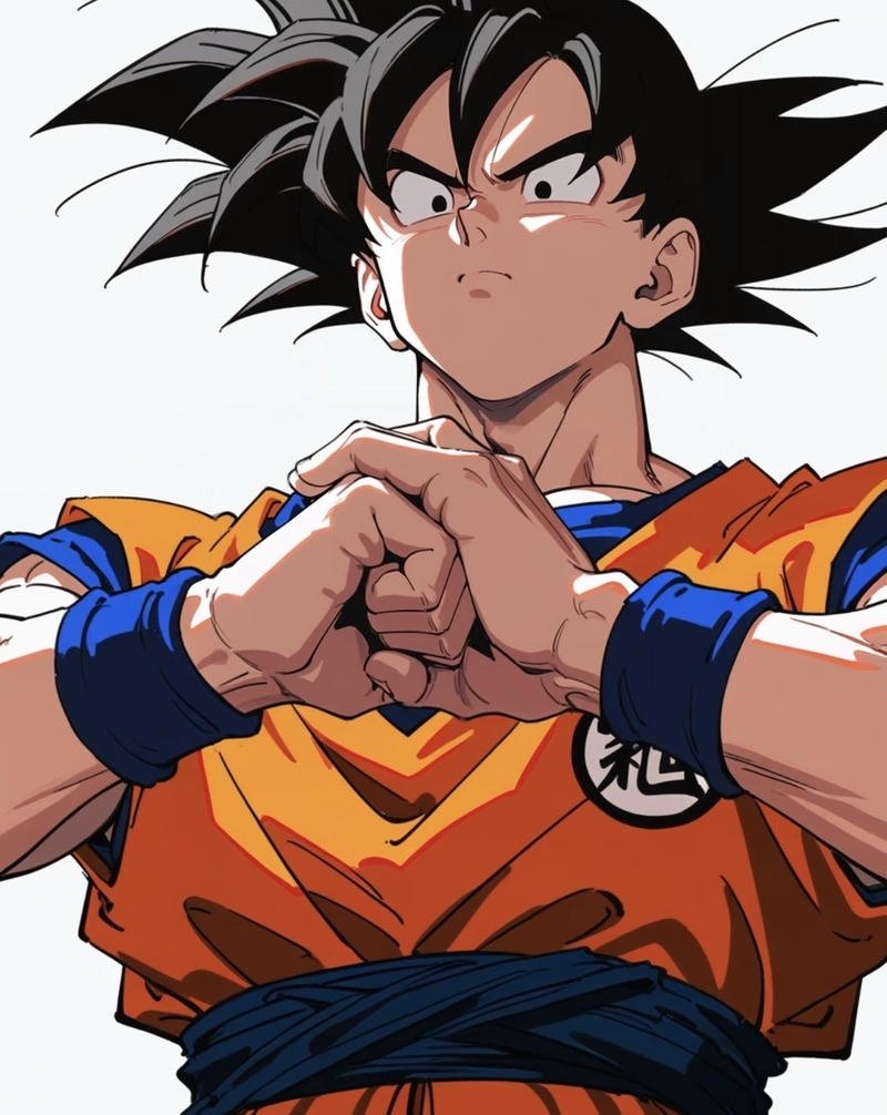 Ảnh SonGoku siết chặt nắm tay chuẩn bị lao vào chiến đấu