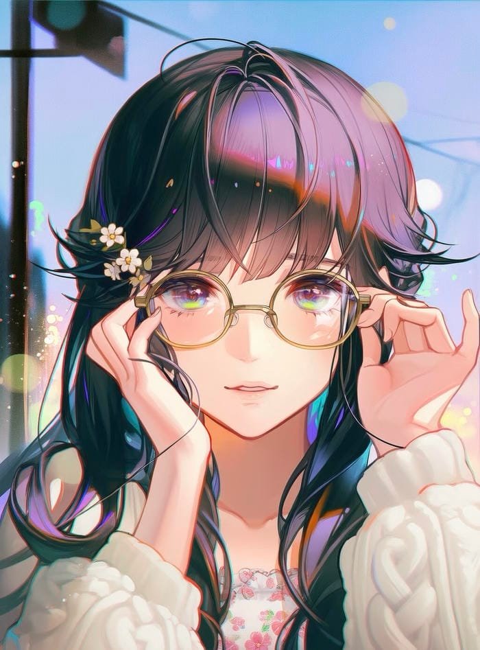Ảnh anime đeo kính vẻ đẹp sang trọng dịu dàng