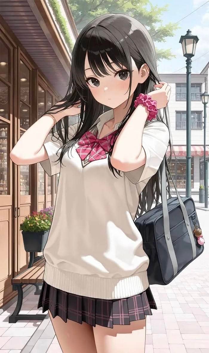 Ảnh anime học sinh bước đi vội vàng buổi sáng