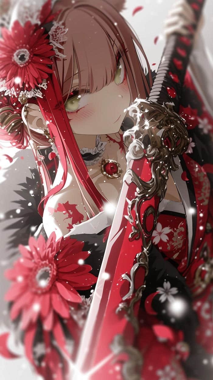 Ảnh anime nữ cầm kiếm phong thái lạnh lùng cuốn hút.