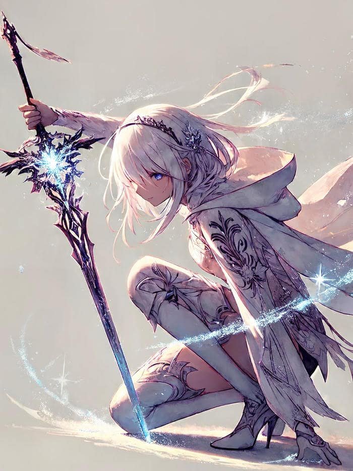 Ảnh anime nữ cầm kiếm tỏa khí chất mạnh mẽ.