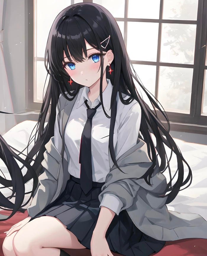 Ảnh anime nữ học sinh nụ cười rạng rỡ dưới nắng