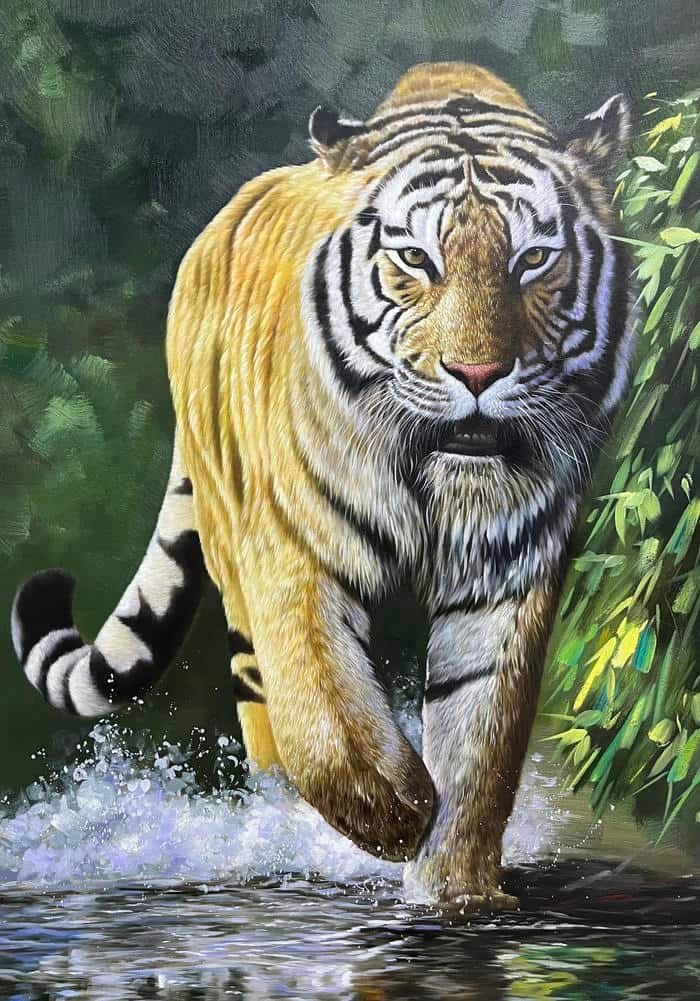Ảnh tranh vẽ con hổ ánh mắt sắc sảo mạnh mẽ