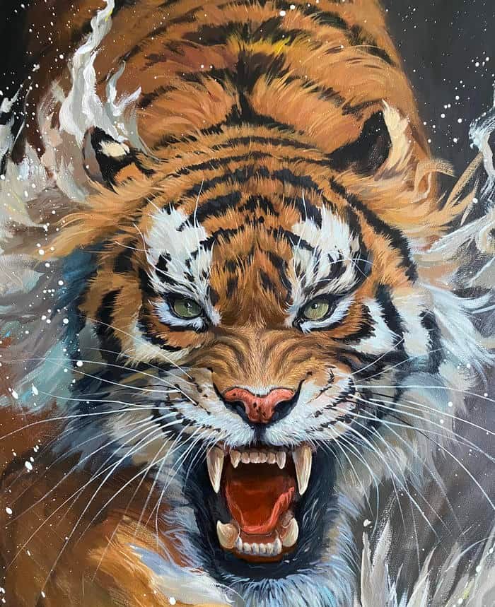 Ảnh tranh vẽ con hổ đang gầm vang uy lực