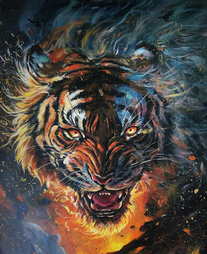 Ảnh tranh vẽ con hổ khung cảnh sương mờ