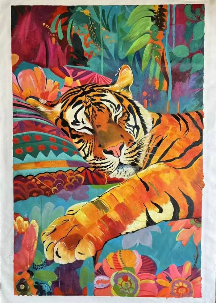 Ảnh tranh vẽ con hổ nét cọ chi tiết tinh xảo