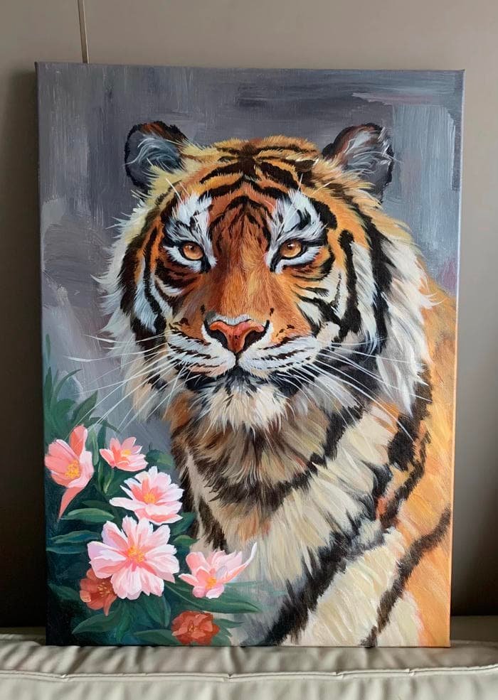 Ảnh tranh vẽ con hổ oai vệ giữa rừng xanh