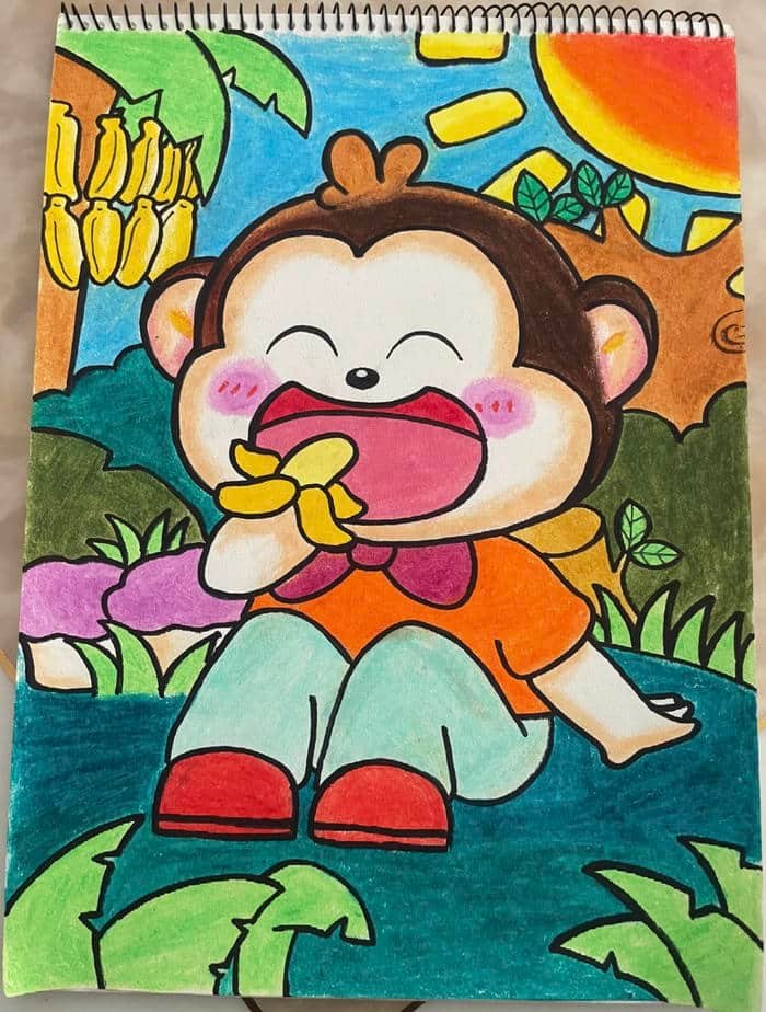 Ảnh tranh vẽ con khỉ bối cảnh rừng sâu