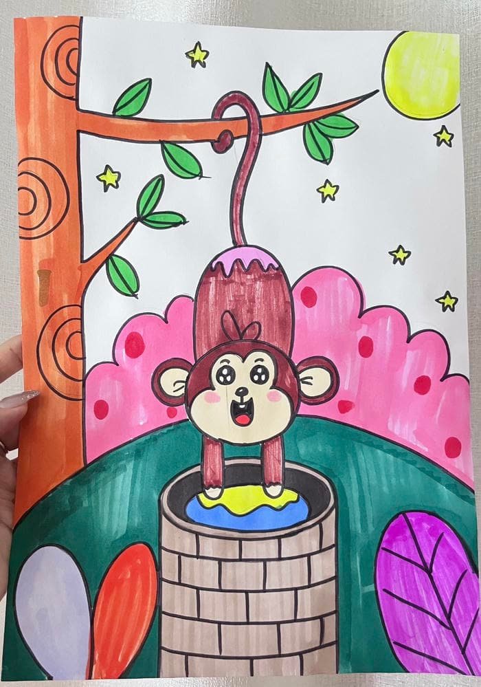 Ảnh tranh vẽ con khỉ dáng vẻ hoạt bát