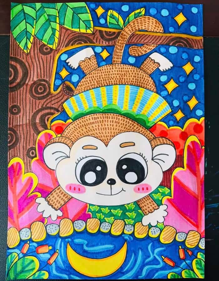 Ảnh tranh vẽ con khỉ đu mình trên dây rừng