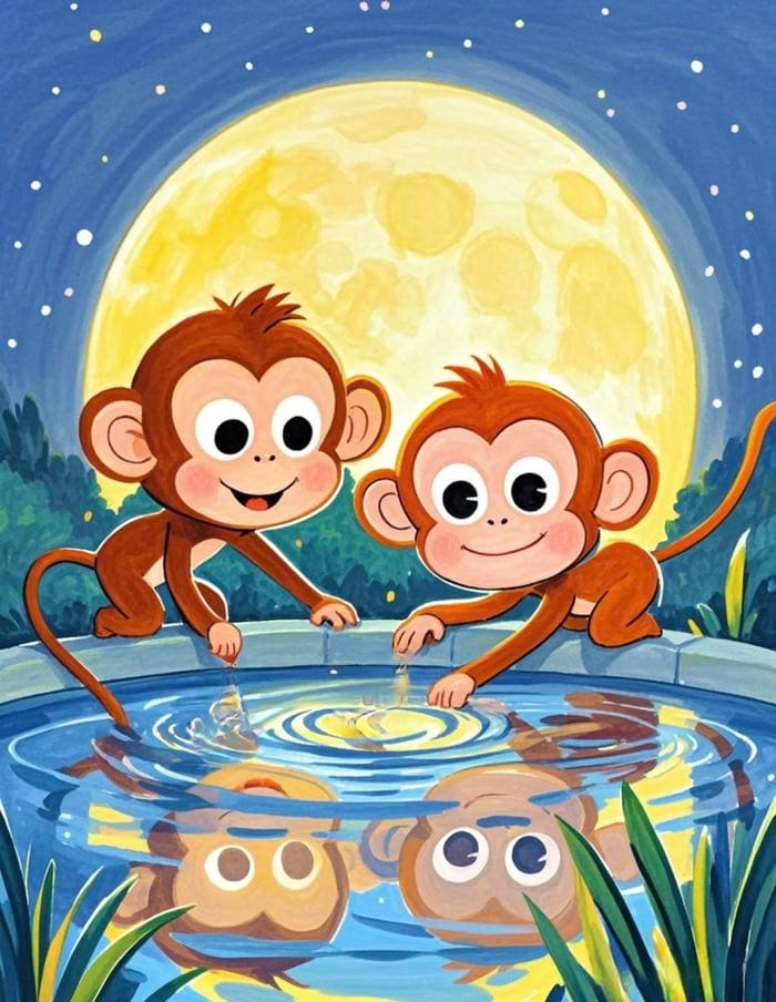 Ảnh tranh vẽ con khỉ không gian xanh thẳm