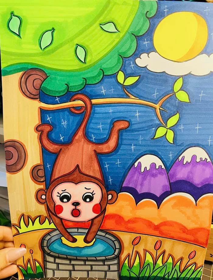 Ảnh tranh vẽ con khỉ khung cảnh hoang sơ