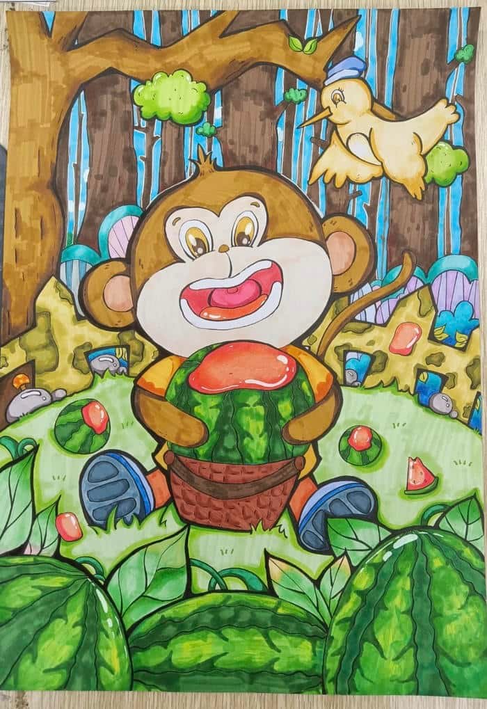 Ảnh tranh vẽ con khỉ thần thái lanh chanh