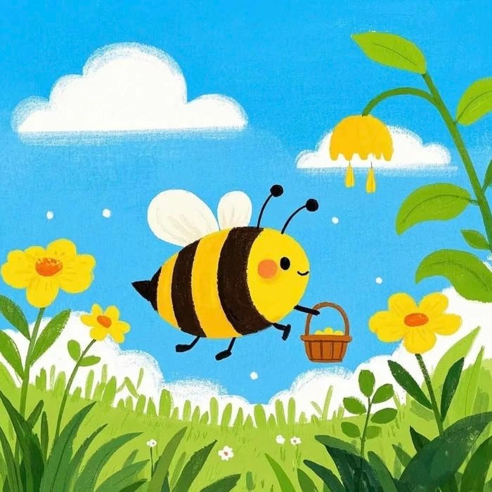 Ảnh tranh vẽ con ong bay lượn giữa vườn hoa