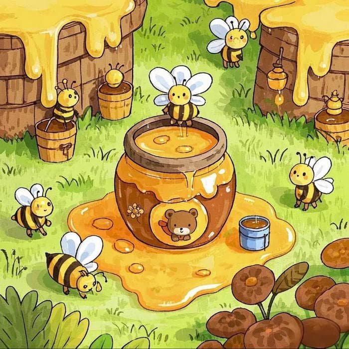 Ảnh tranh vẽ con ong đang tìm mật