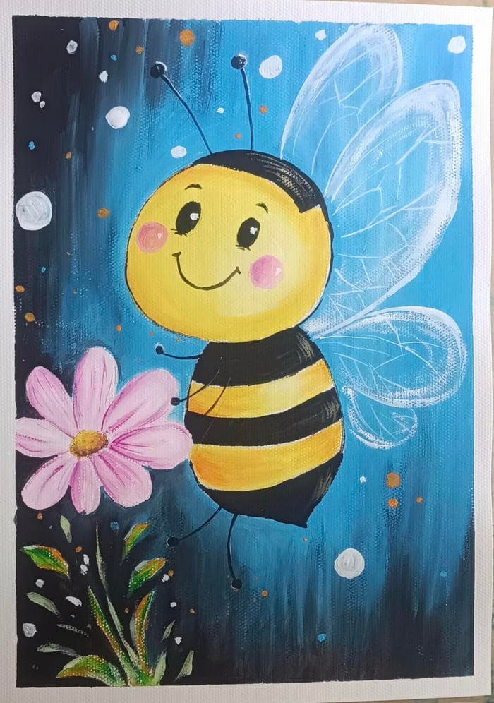 Ảnh tranh vẽ con ong gam màu rực rỡ