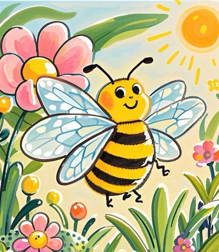 Ảnh tranh vẽ con ong giữa vườn xuân rực rỡ
