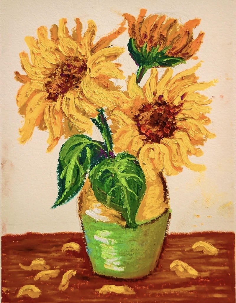 Ảnh tranh vẽ hoa hướng dương với cánh hoa rực rỡ
