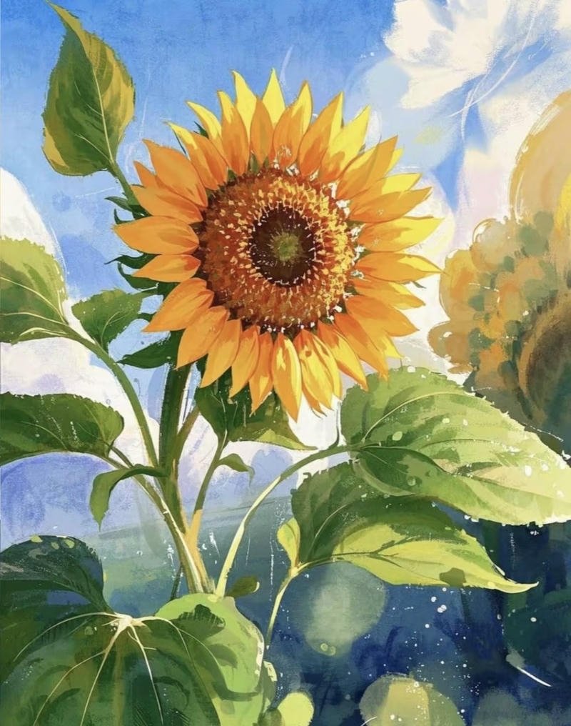 Ảnh vẽ tranh tĩnh vật hoa hướng dương tinh tế