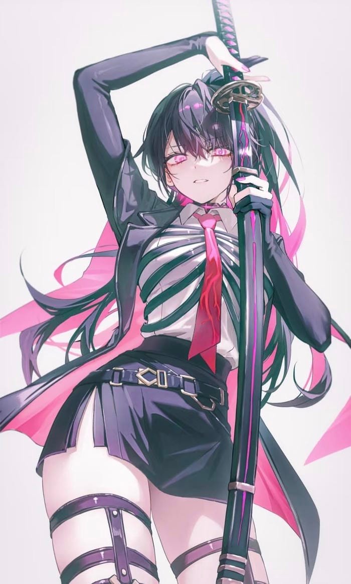 Bức ảnh anime nữ cầm kiếm bước đi mạnh mẽ