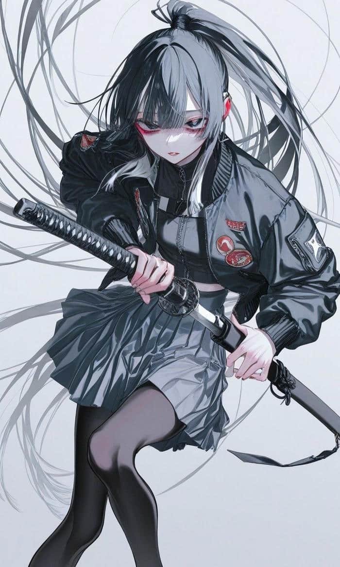 Bức ảnh anime nữ cầm kiếm đầy khí chất lãnh đạm
