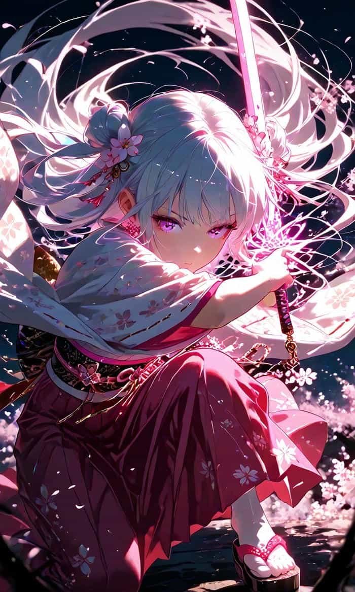 Bức ảnh anime nữ cầm kiếm phong cách hành động