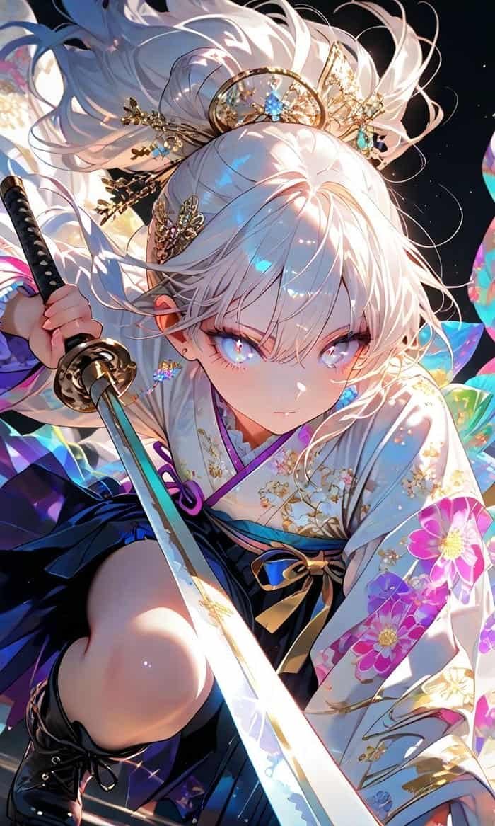 Bức ảnh anime nữ cầm kiếm tạo dáng dứt khoát