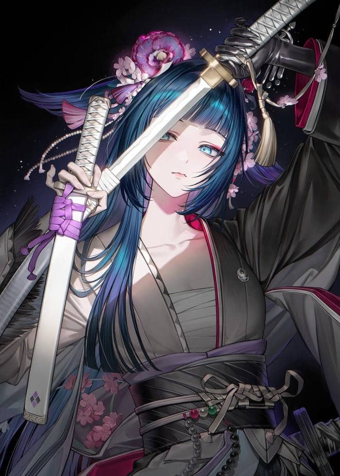 Bức ảnh anime nữ cầm kiếm thần thái kiêu hãnh