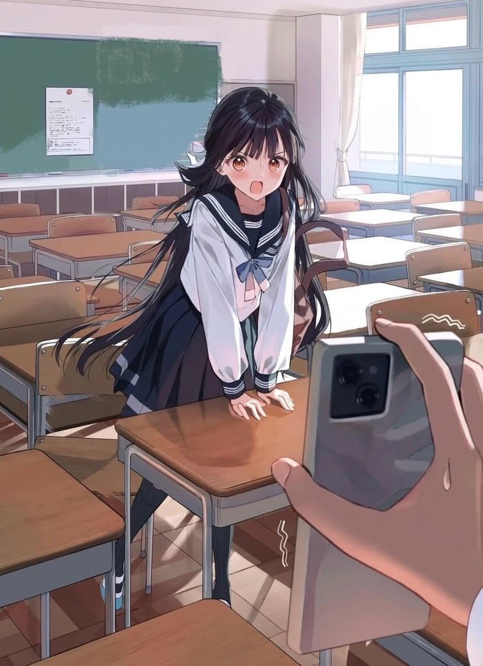 Bức ảnh anime nữ học sinh dưới tán cây