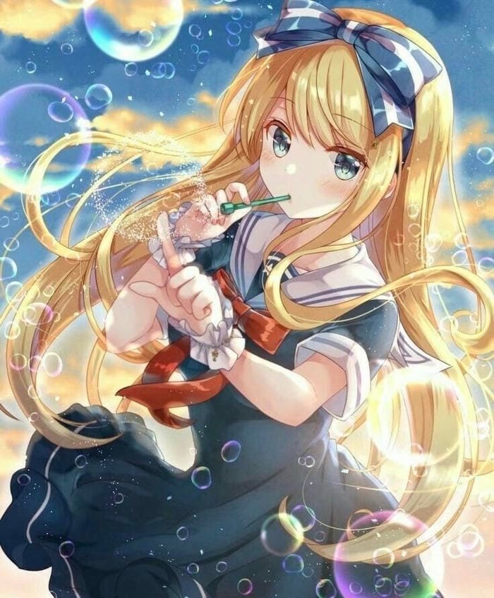 Bức ảnh anime nữ học sinh mái tóc suôn dài