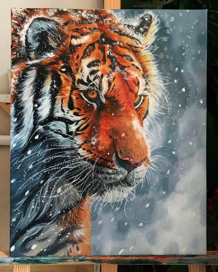 Bức ảnh tranh vẽ con hổ màu nền trầm ấm