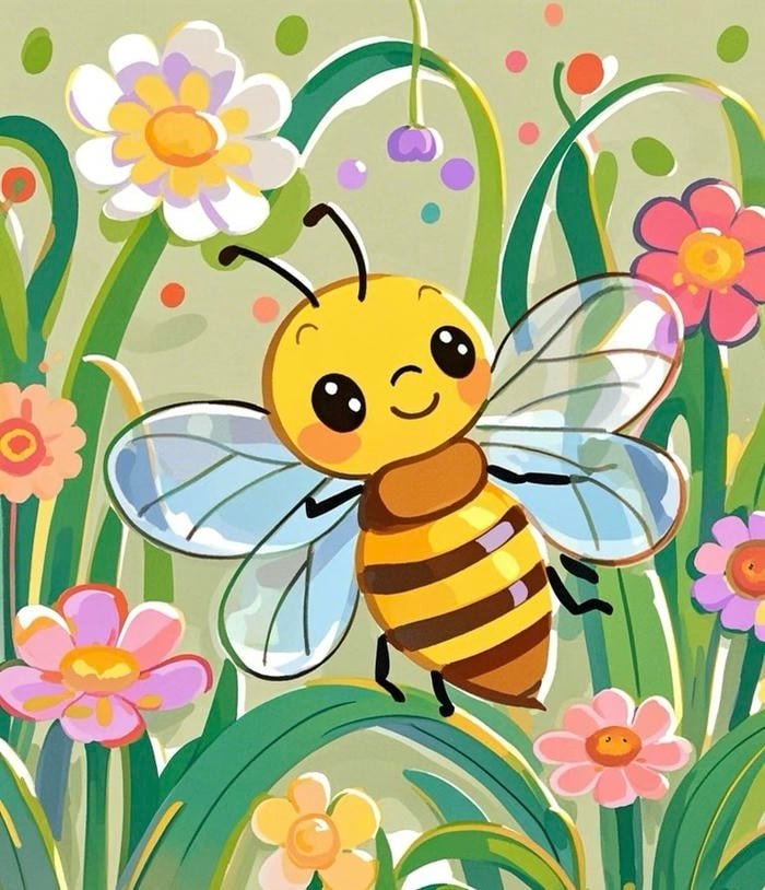 Bức ảnh tranh vẽ con ong khung cảnh mùa xuân nhẹ nhàng