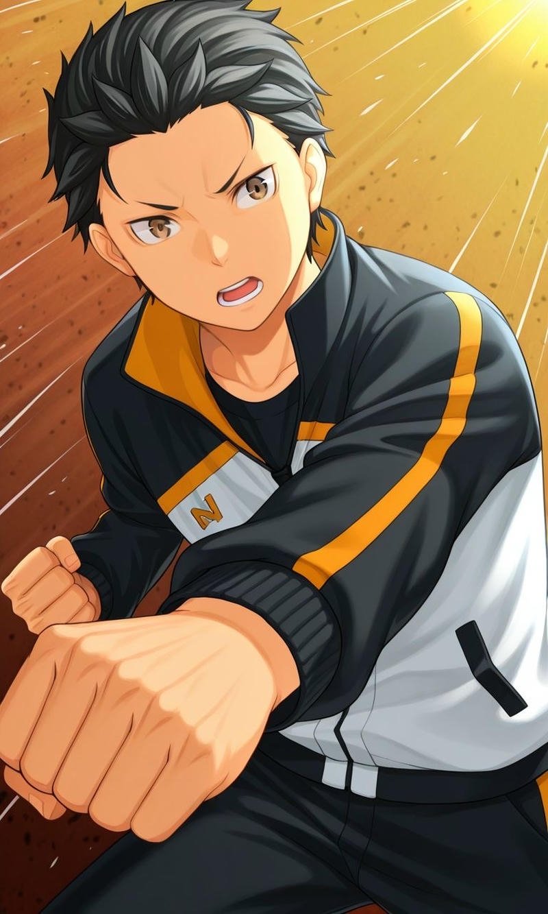 Bức hình Natsuki Subaru anime với ánh mắt suy tư