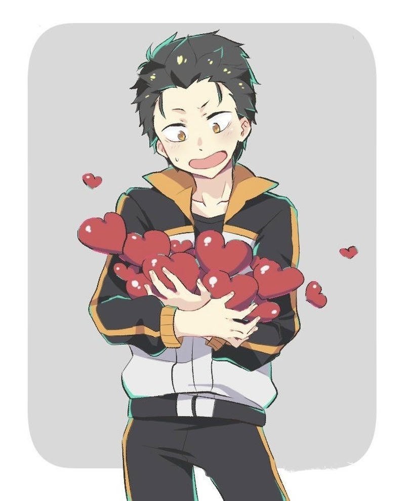 Bức hình Natsuki Subaru anime với biểu cảm bối rối