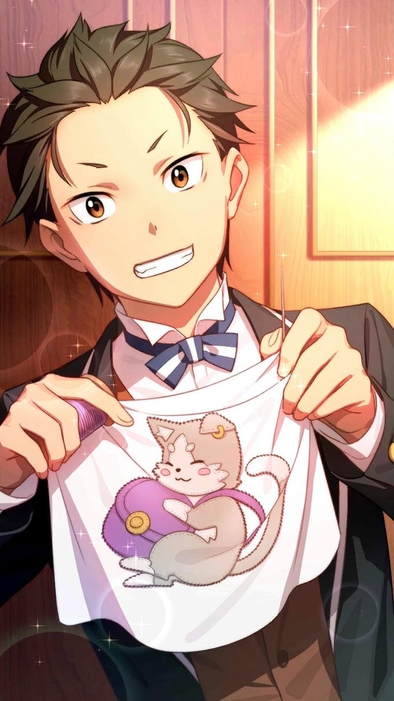 Bức hình Natsuki Subaru anime với nét mặt chân thành