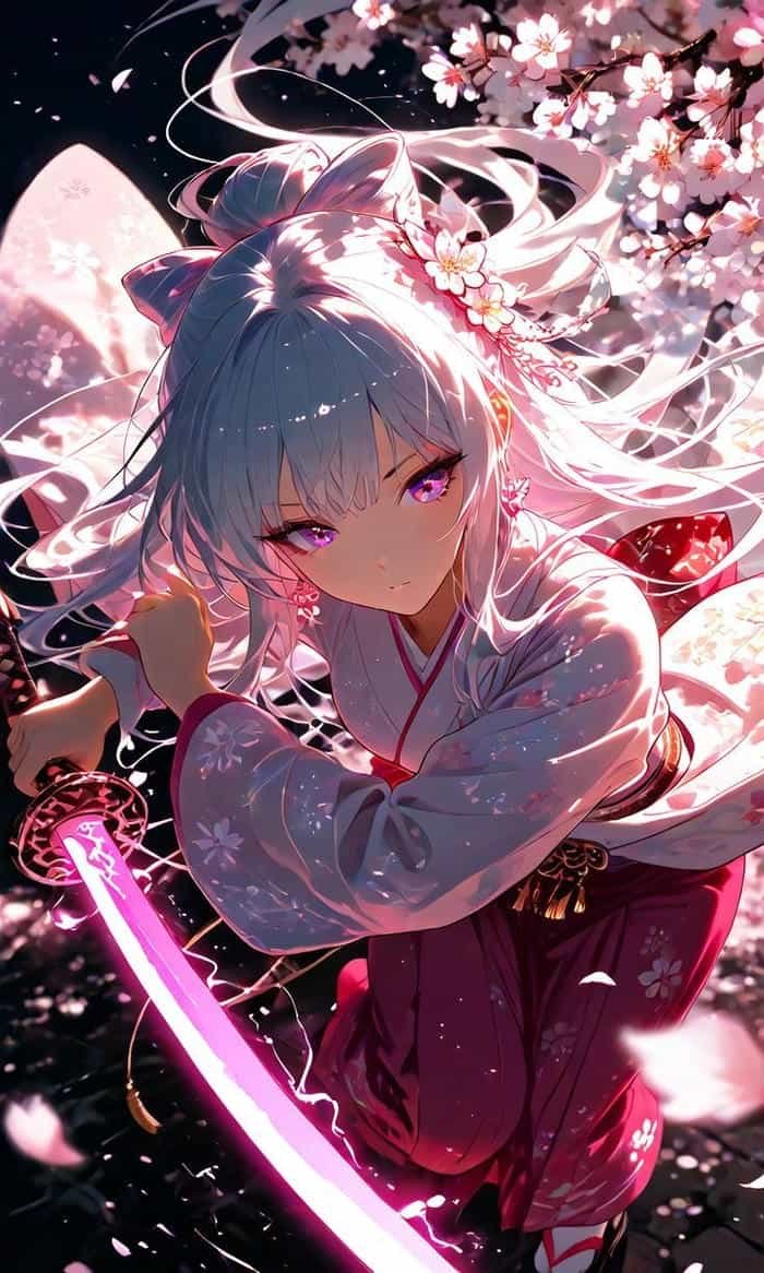 Bức hình anime nữ cầm kiếm toát vẻ mạnh mẽ