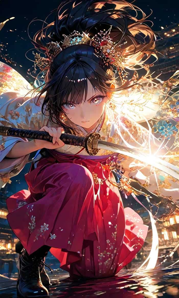 Bức hình anime nữ cầm kiếm trong không gian huyền ảo(1)