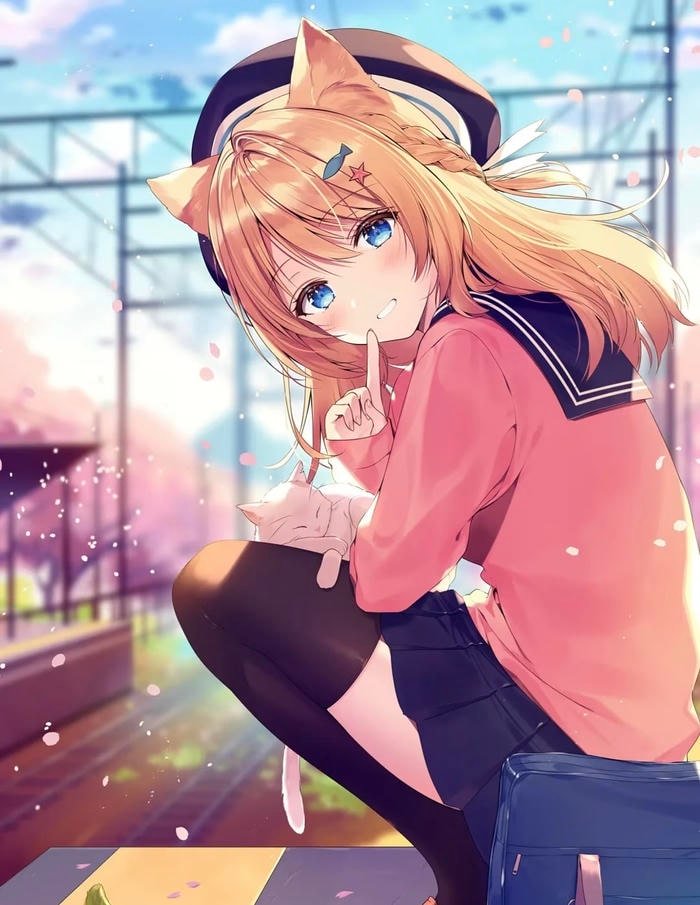 Bức hình nhân vật anime nữ giữa nền trời rực rỡ