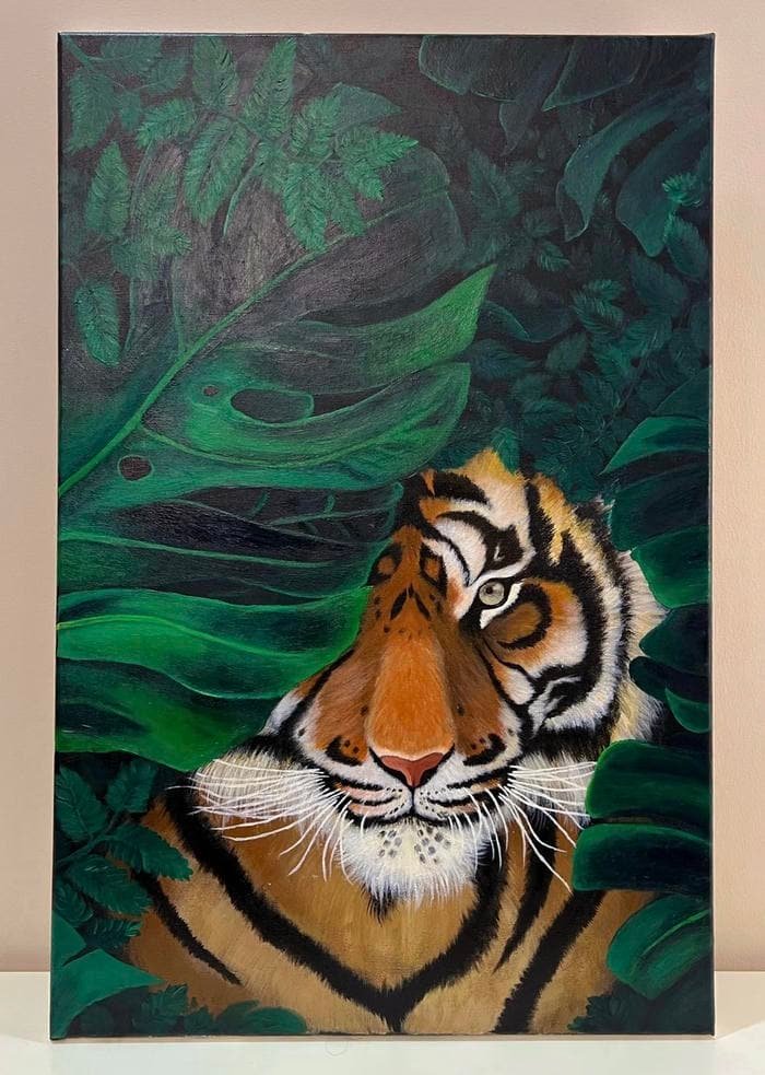 Bức hình tranh vẽ con hổ ánh nhìn kiêu hãnh