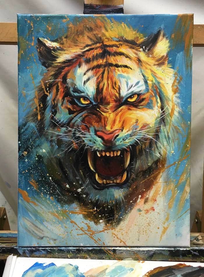 Bức hình tranh vẽ con hổ ánh sáng dịu nhẹ
