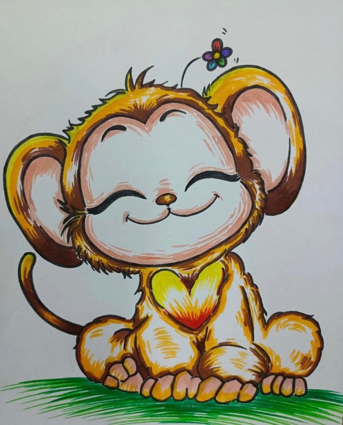 Bức hình tranh vẽ con khỉ đường cọ dứt khoát