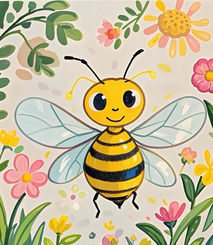 Bức hình tranh vẽ con ong ánh nhìn ngộ nghĩnh